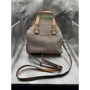 CALVIN KLEIN Purse Leather Medium Brown Monogram Tote Bag - Excellent Condition